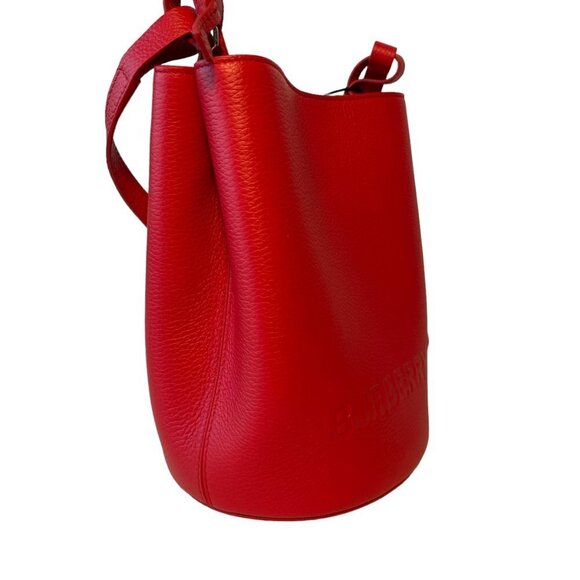 Burberry Lorne Red Pebbled Leather Bucket Crossbody Handbag Purse Bucket Bag - Picture 4 of 16